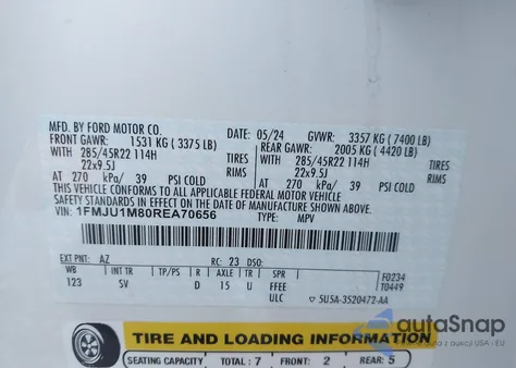 2024 Ford Expedition Platinum из США, поврежденный, VIN 1FMJU1M80REA70656